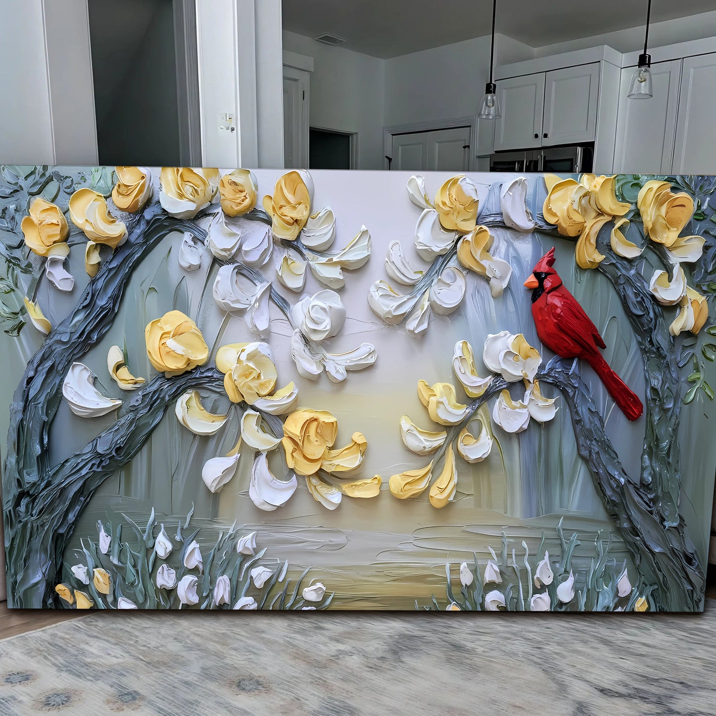 Golden Petals and Scarlet Wings Canvas Wall Art