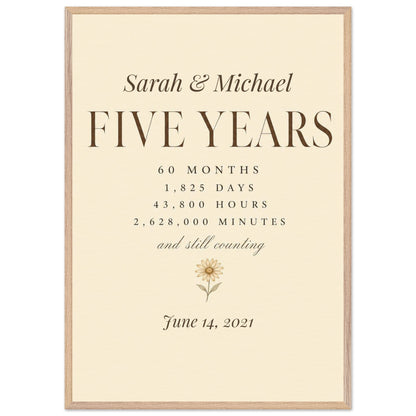 Personalized 5 Year Anniversary Print - 70x100 cm / 28x40″ / Premium Wooden Framed Poster With Museum-Quality Matte Paper - Wood frame - Sparkycare