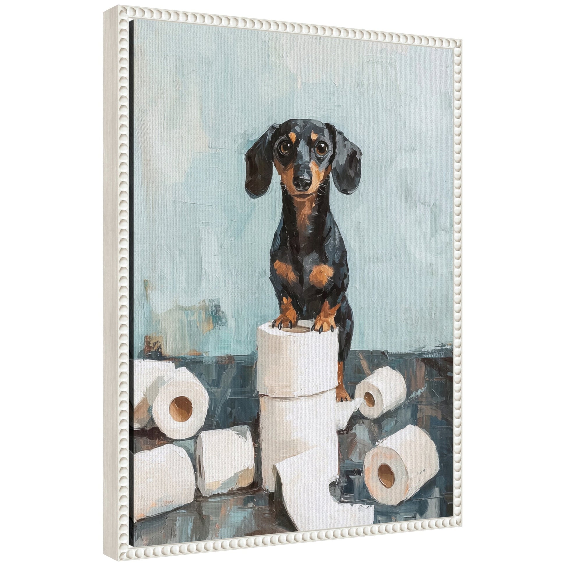Whimsical dachshund bathroom framed canvas wall art