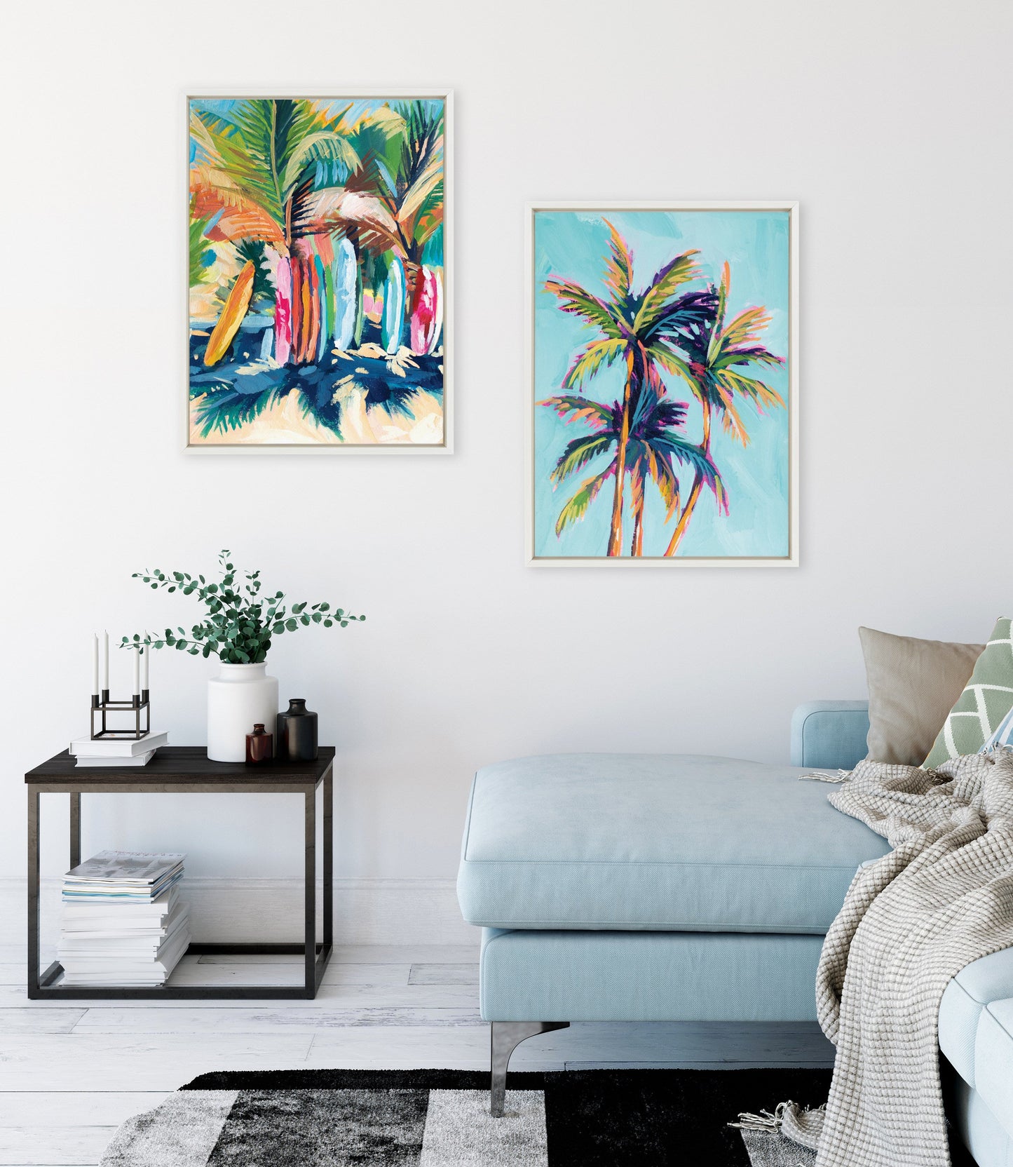 Surf and Sand Tropical Palms Framed Canvas Wall Art Set