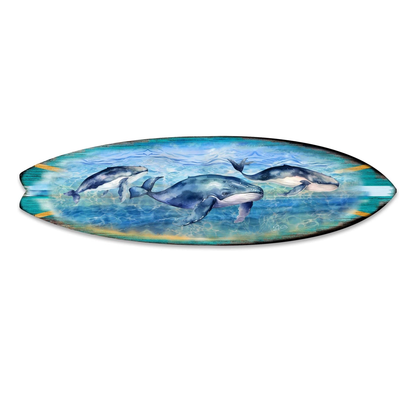Whale Surfboard Wood Wall Art - Coastal Ocean Decor