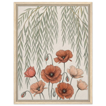Willow Tree and Poppy Botanical 9th Anniversary Wall Art - 45x60 cm / 18x24″ / Framed Canvas - Wood frame - Sparkycare