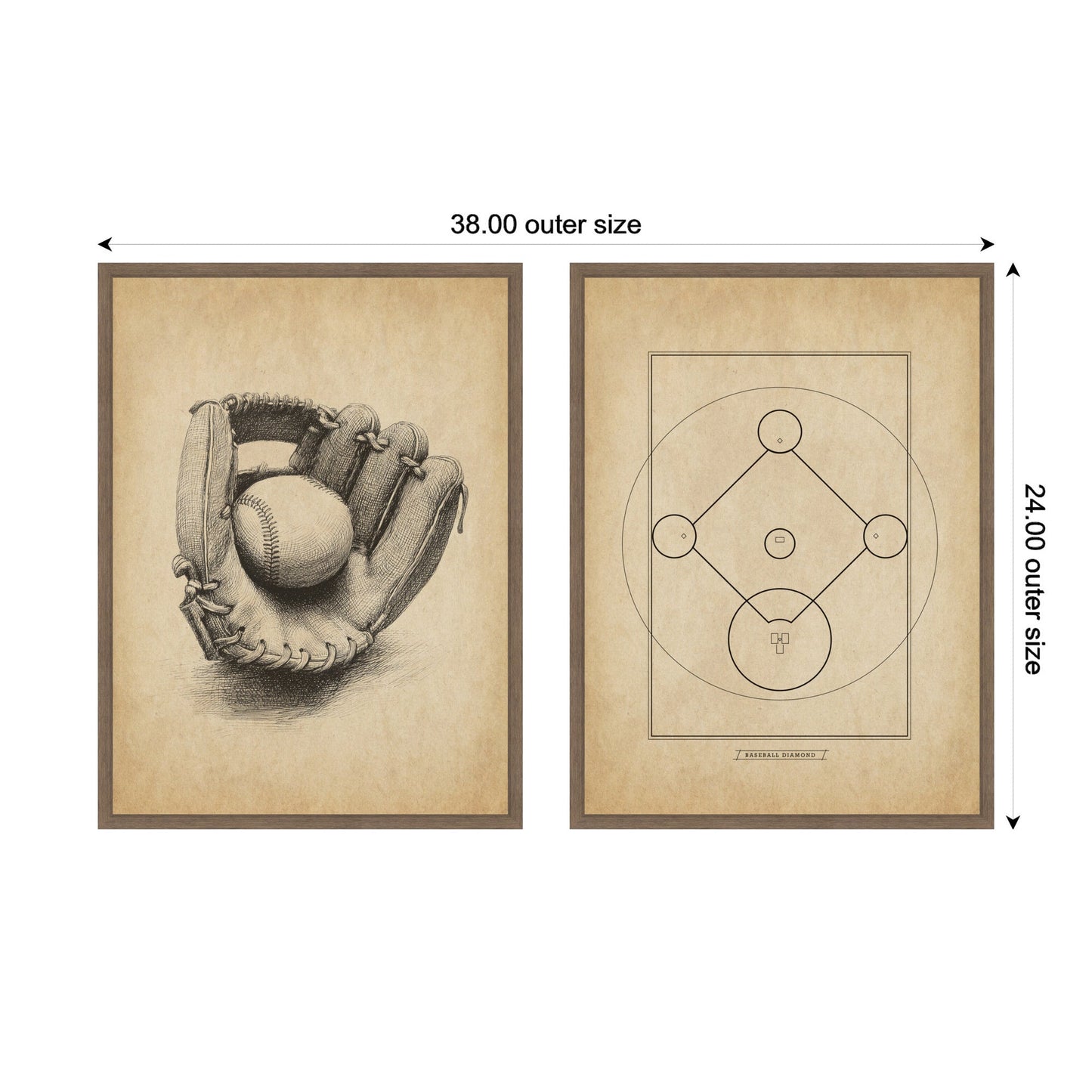 Vintage Baseball 2 Piece Framed Canvas Wall Art Set by The Creative Bunch Studio