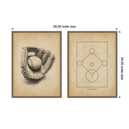 Vintage Baseball 2 Piece Framed Canvas Set