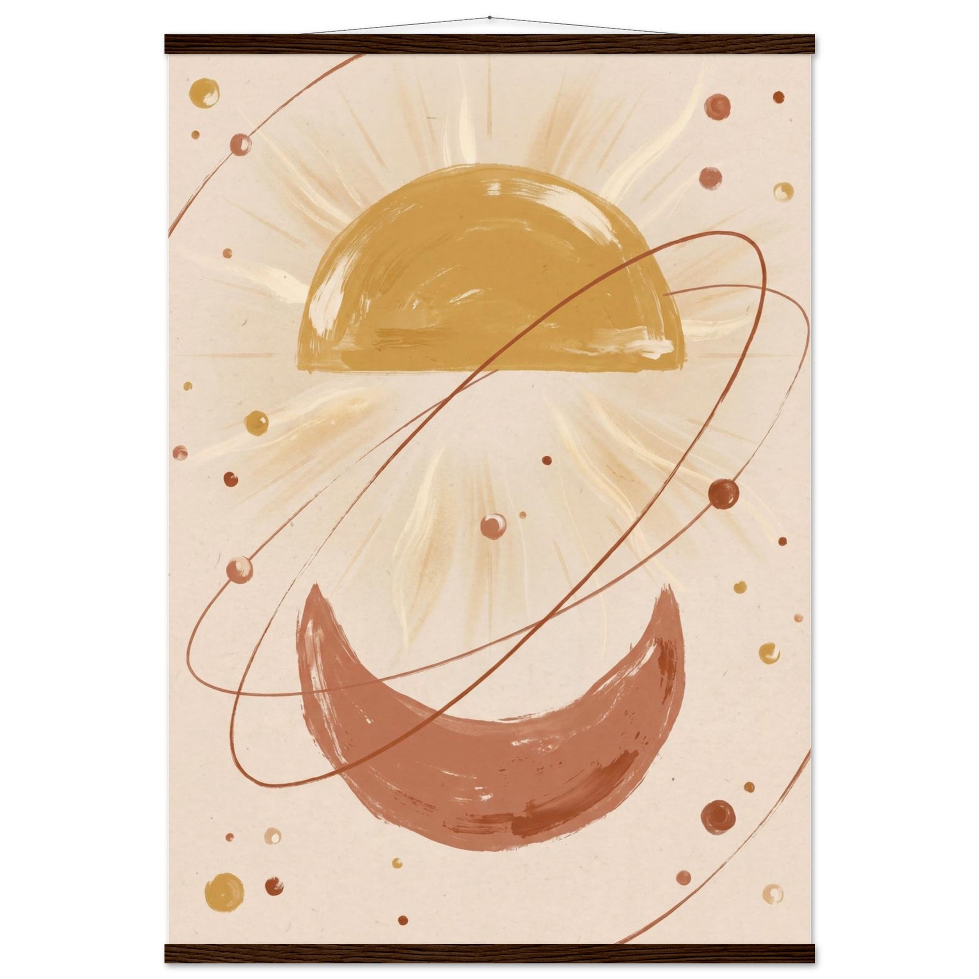 Golden Arc Celestial Boho Wall Art - 70x100 cm / 28x40″ / Museum-Quality Matte Paper Poster with Hanger - Dark wood wall hanger - Sparkycare