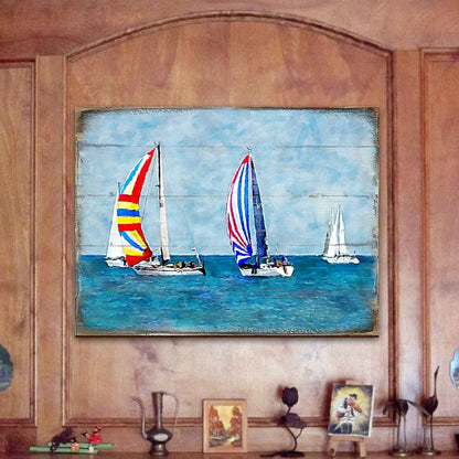 Sailboats Wood Wall Art - Coastal Nautical Decor