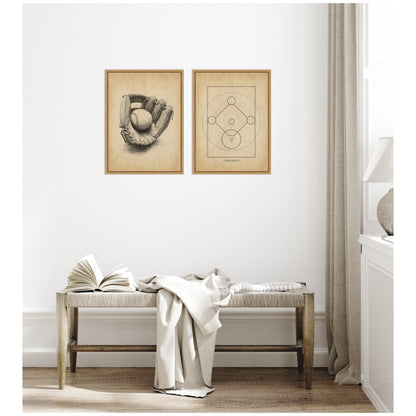 Vintage Baseball 2 Piece Framed Canvas Set