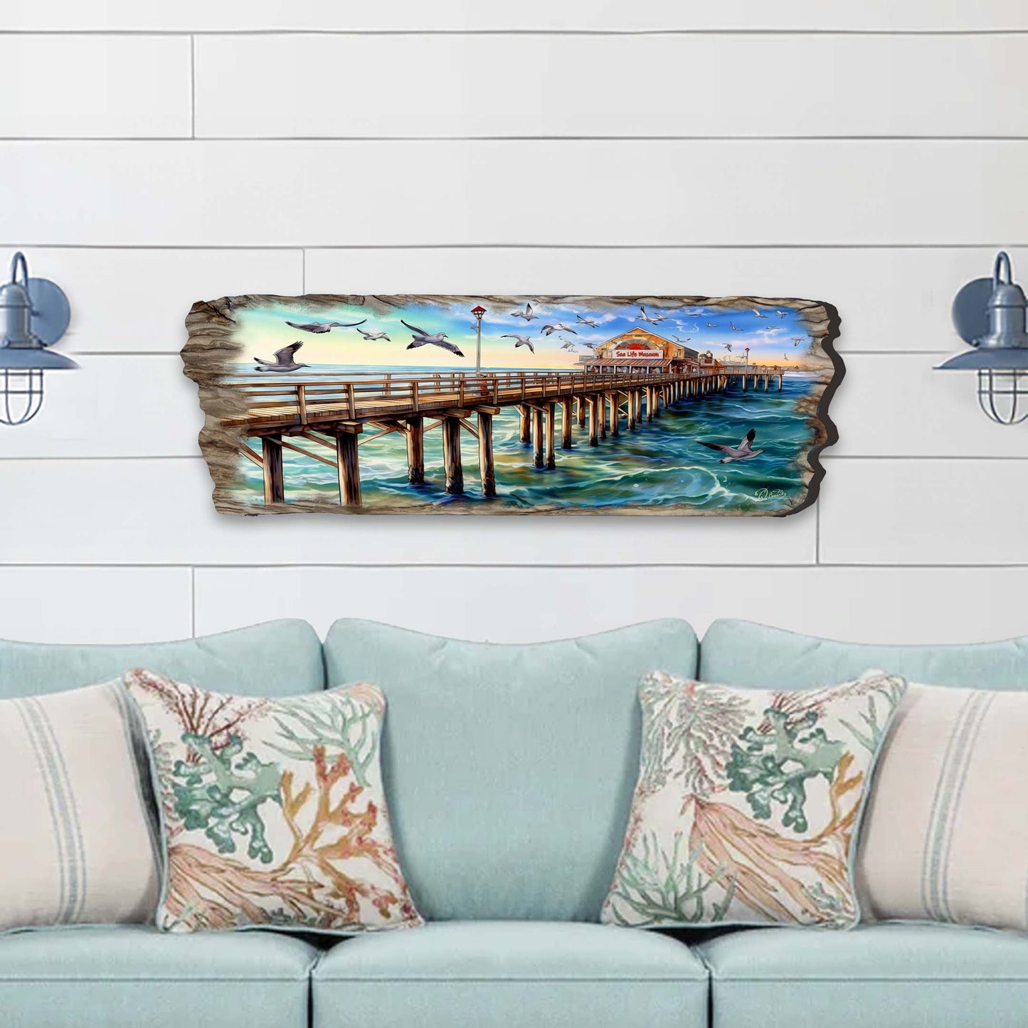 Pier Panorama Wood Wall Art - Coastal Seascape Decor