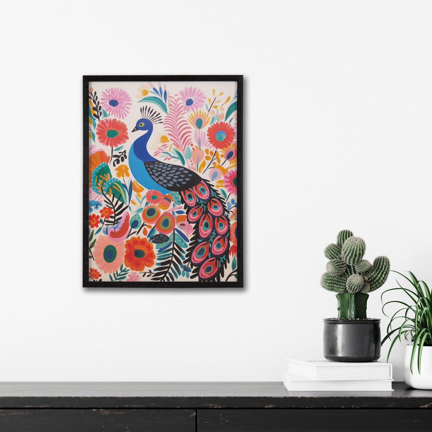 Boho Peacock and Botanicals Framed Wall Art