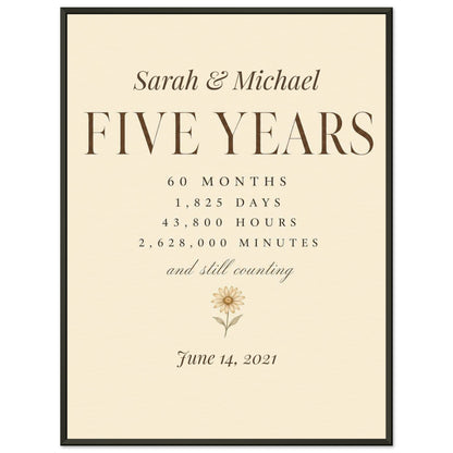 Personalized 5 Year Anniversary Print - 45x60 cm / 18x24″ / Museum-Quality Matte Paper Metal Framed Poster - Black frame - Sparkycare