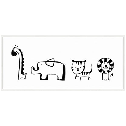 Minimalist Giraffe Elephant Tiger and Lion Sketch Canvas Wall Art