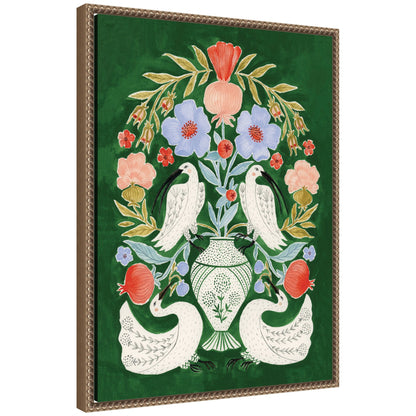 Floral Folklore ibises and swan framed canvas wall art