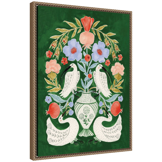 Floral Folklore ibises and swan framed canvas wall art