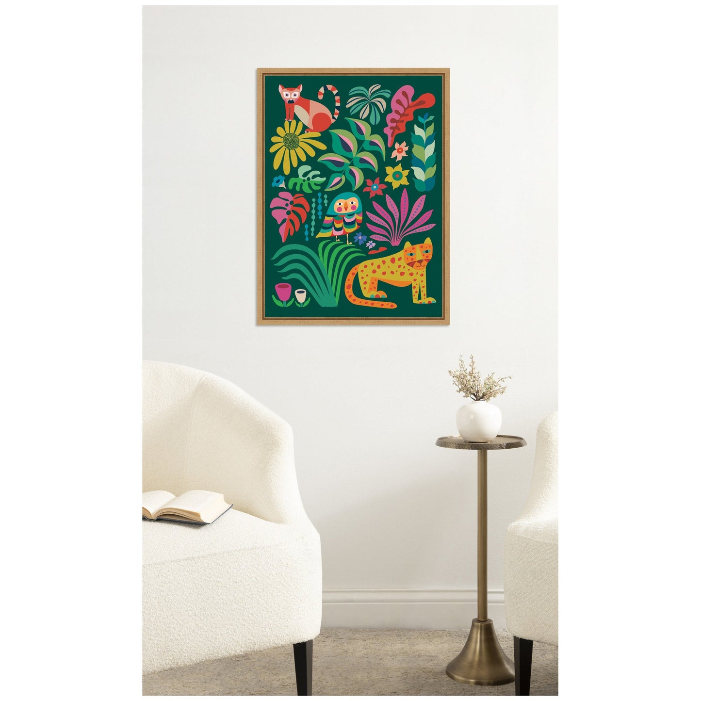 Jungle Animals Framed Canvas Wall Art, Safari Nursery Decor