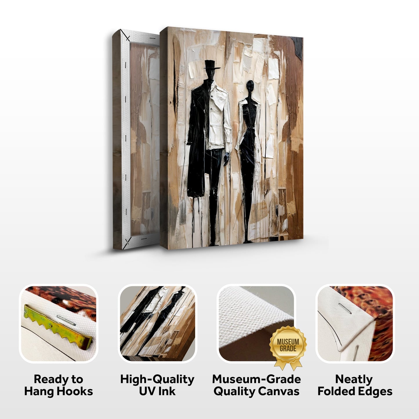 Abstract Couple Canvas Wall Art — Black & White