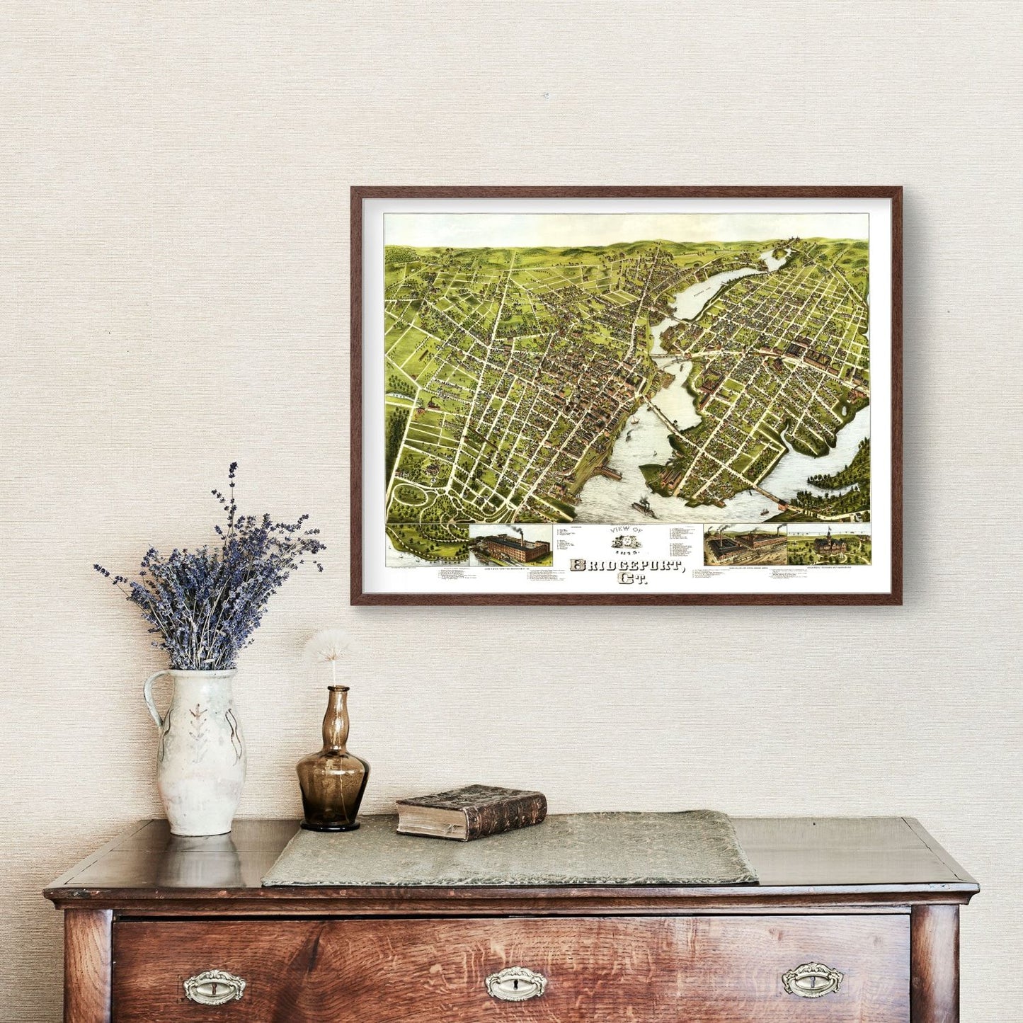 Vintage Map of Bridgeport, Connecticut 1875