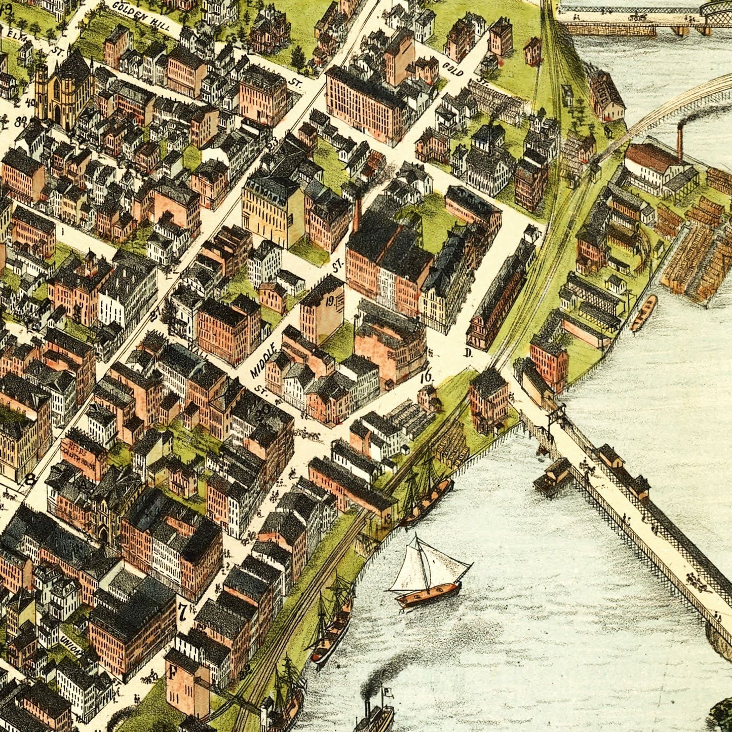 Vintage Map of Bridgeport, Connecticut 1875