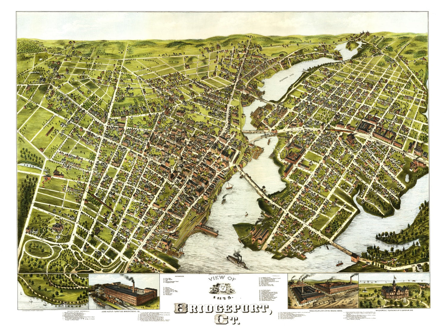 Vintage Map of Bridgeport, Connecticut 1875