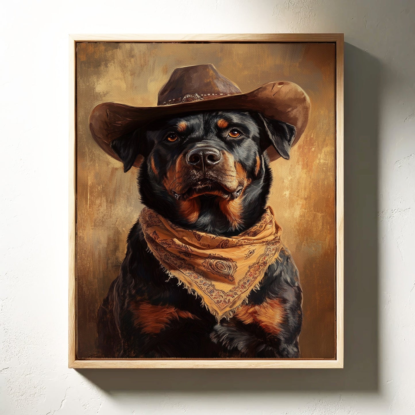 Western Cowboy Rottweiler Rustic Dog Art Print