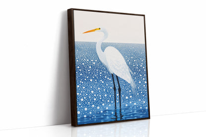 White Egret in Snowfall - Minimalist Bird Wall Art