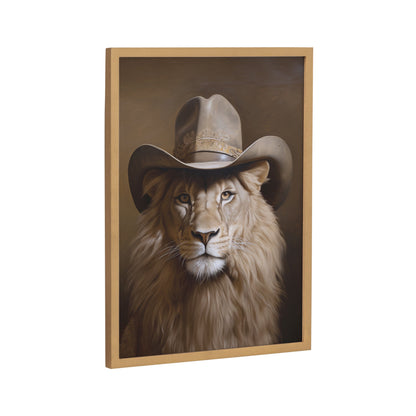 Lion Wearing a Western Cowboy Hat Framed Wall Art Print
