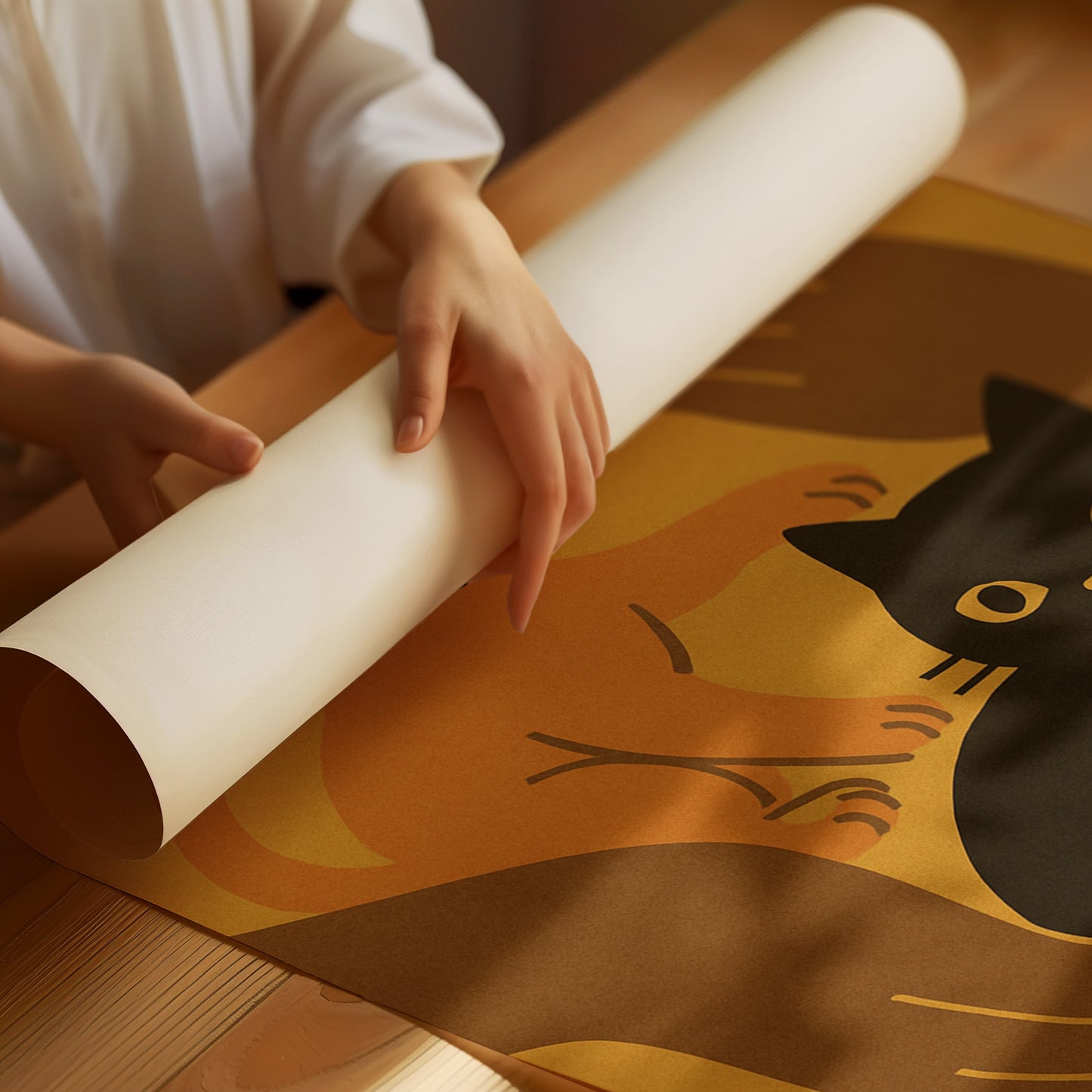 Two Cats Embrace Minimalist Cat Wall Art Print