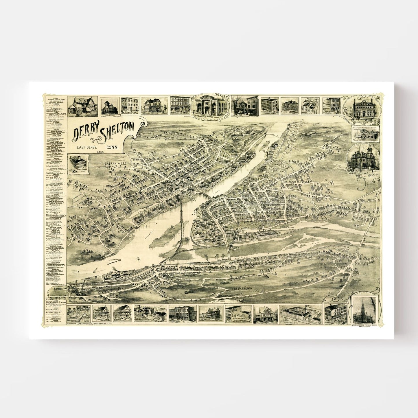 Vintage Map of Derby, Connecticut, 1898