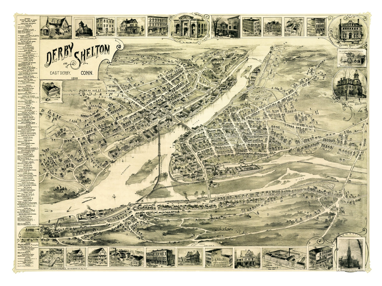 Vintage Map of Derby, Connecticut, 1898
