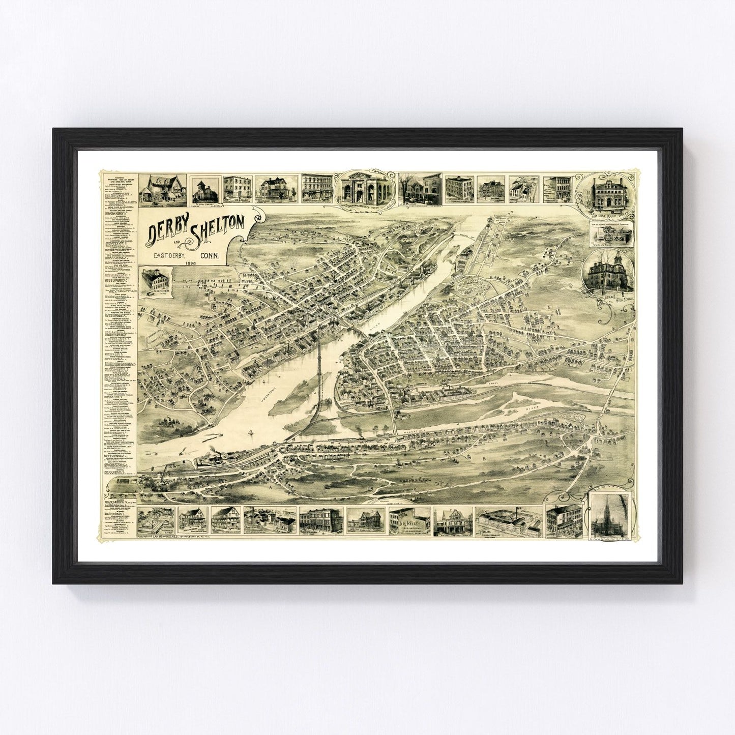 vintage map of derby, connecticut, 1898