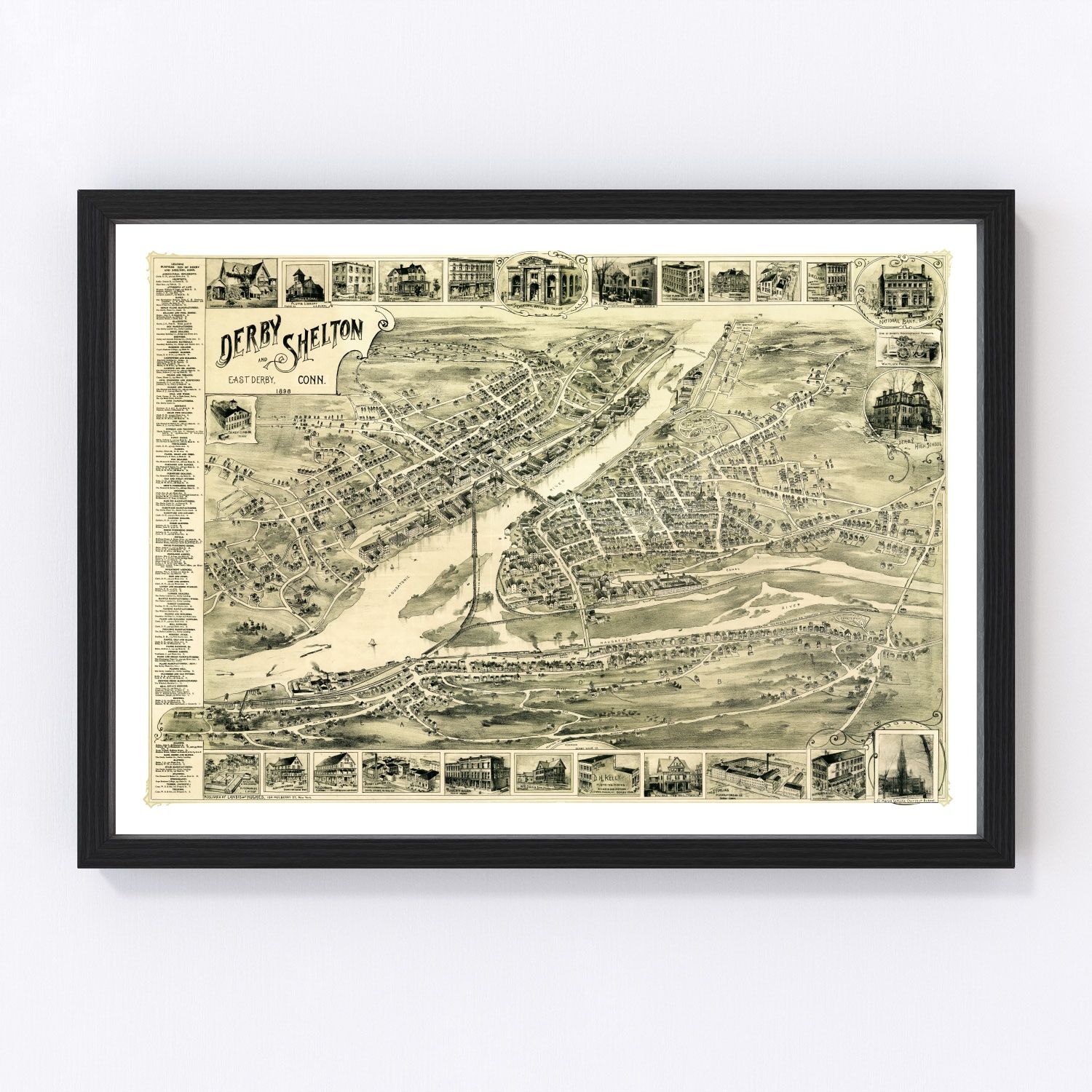 vintage map of derby, connecticut, 1898