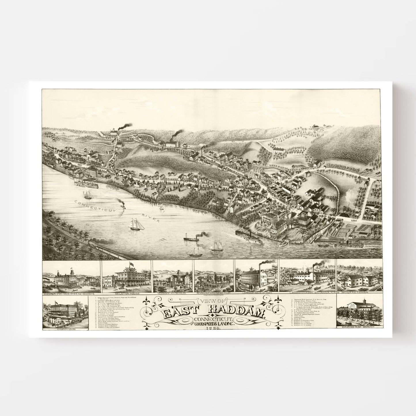 Vintage Map of East Haddam, Connecticut, 1880