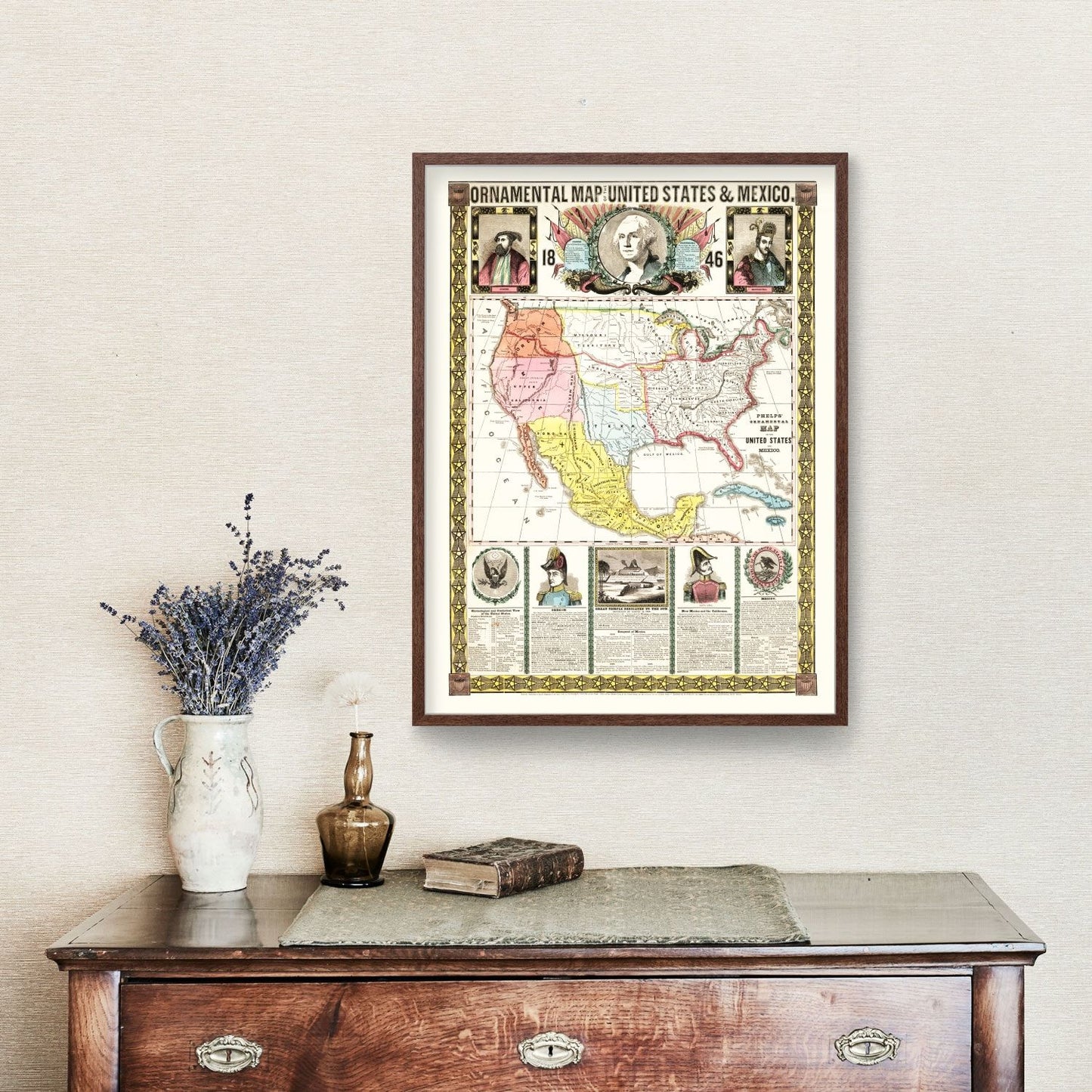 Vintage Map of Mexico and United States, 1846