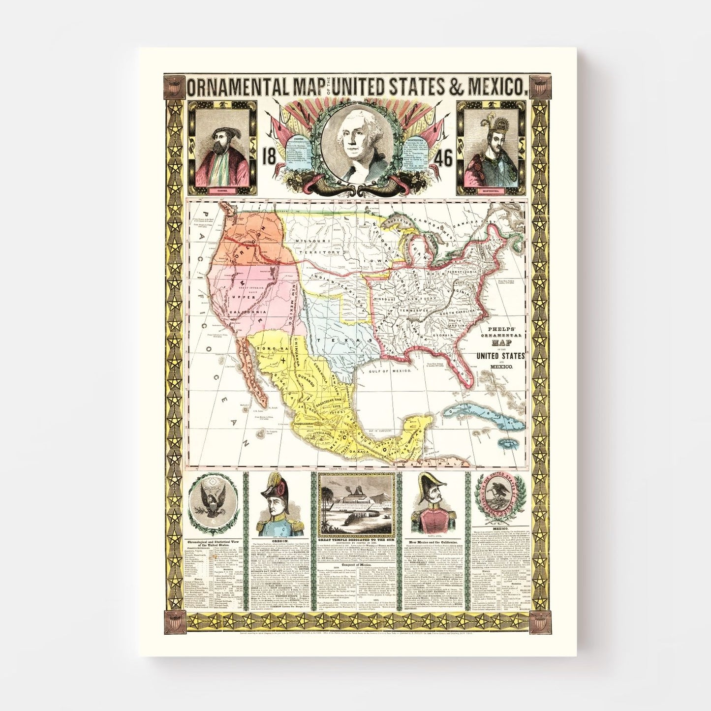 Vintage Map of Mexico and United States, 1846