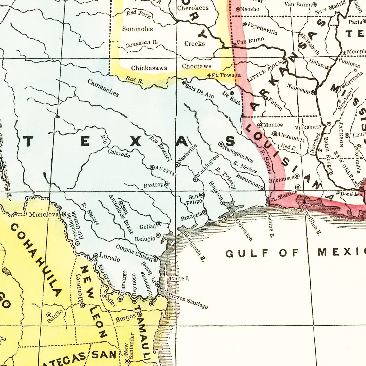 Vintage Map of Mexico and United States, 1846