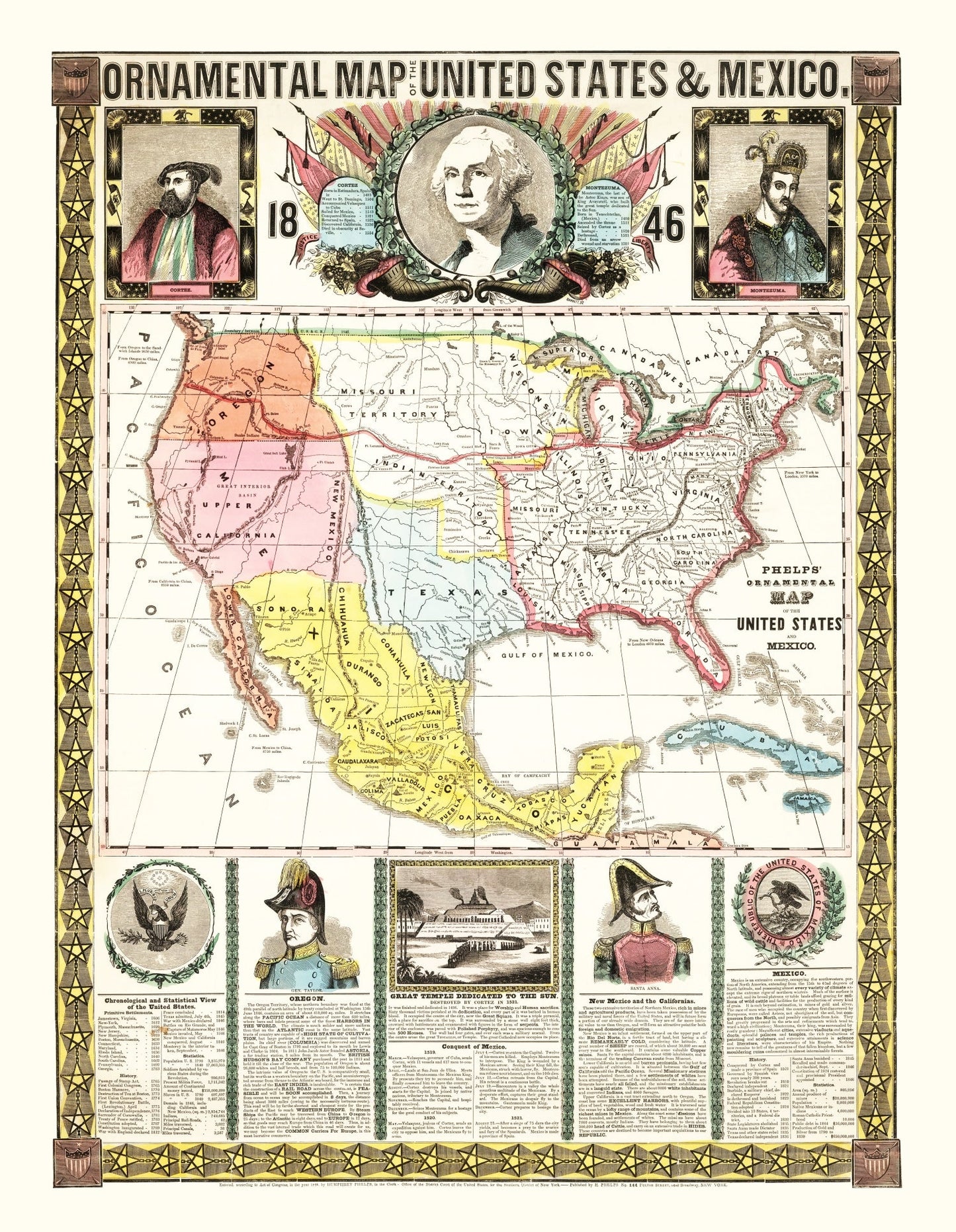 Vintage Map of Mexico and United States, 1846