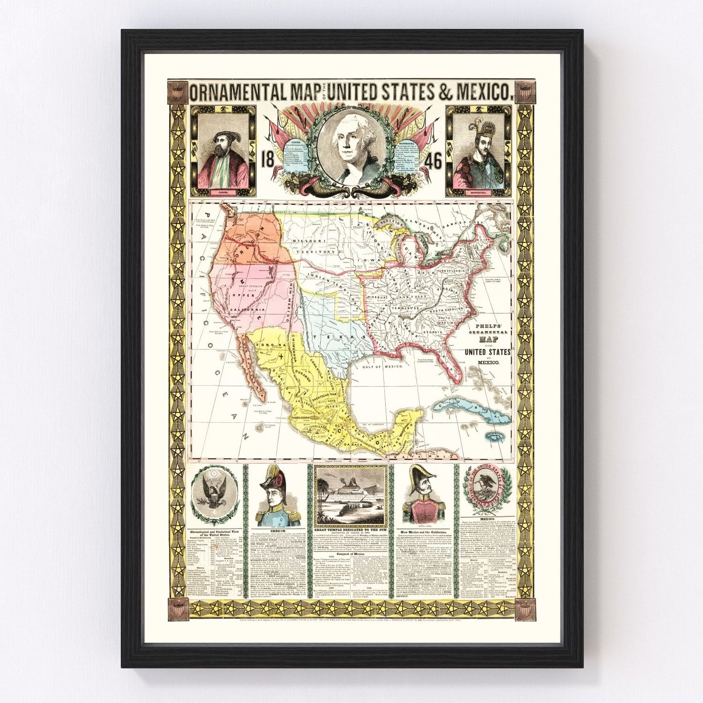vintage map of Mexico and United States, 1846