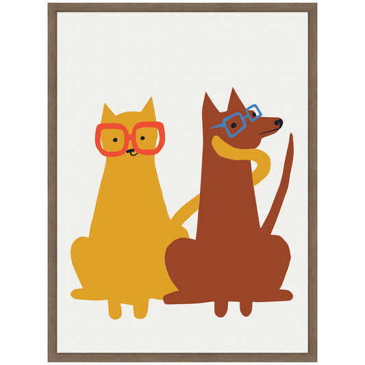 Farm Cat and Dog Framed Canvas Wall Art
