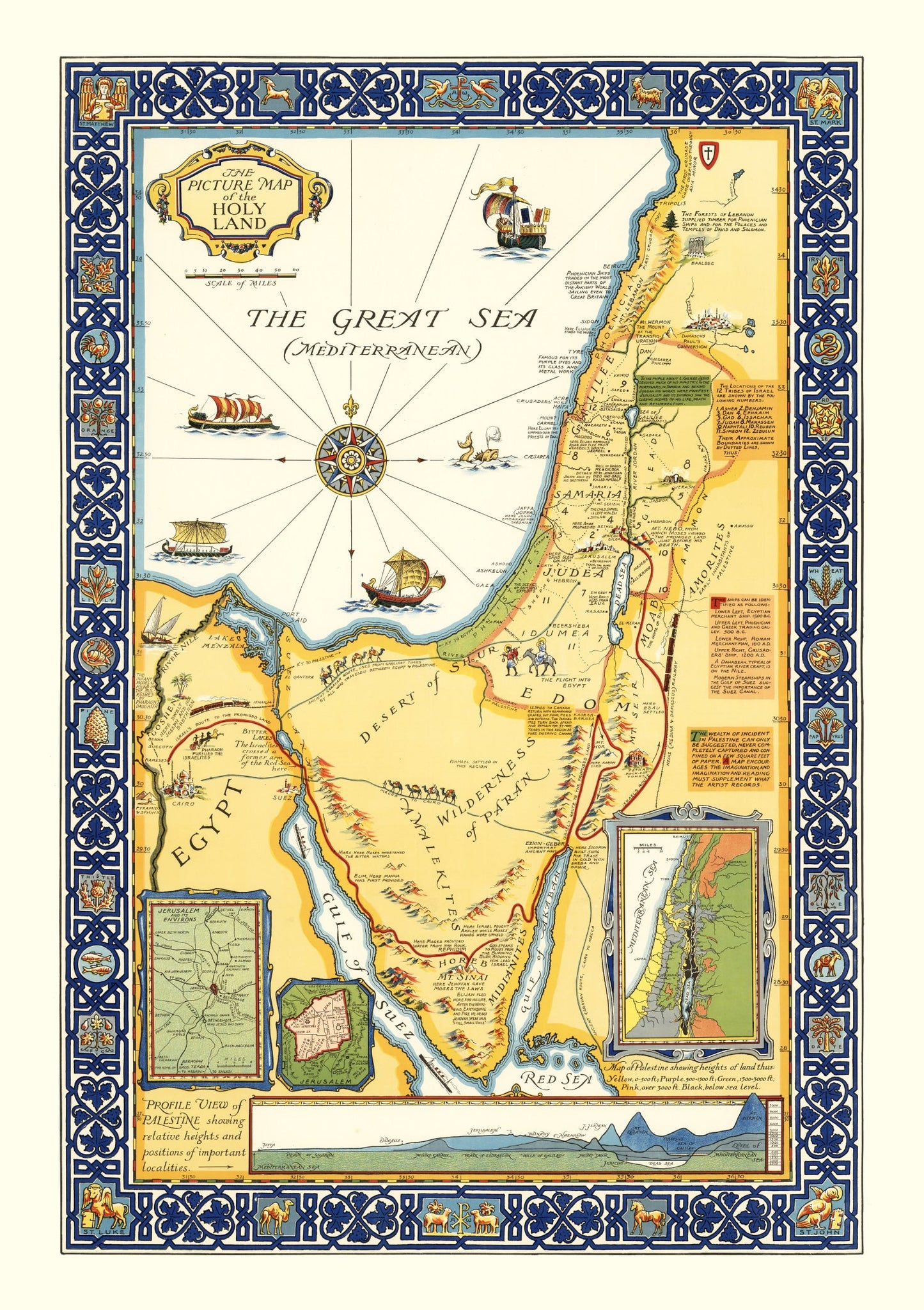 Vintage Map of the Holy Land, 1928