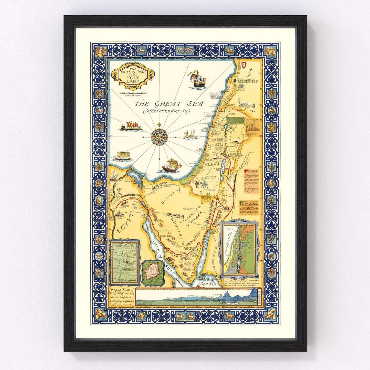 vintage map of the Holy Land, 1928