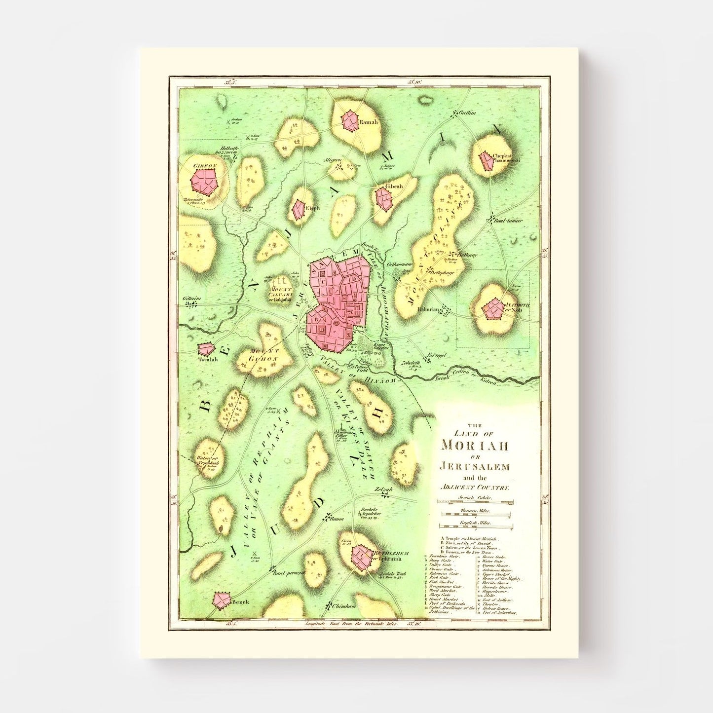 Vintage Map of Jerusalem, Palestine, 1831