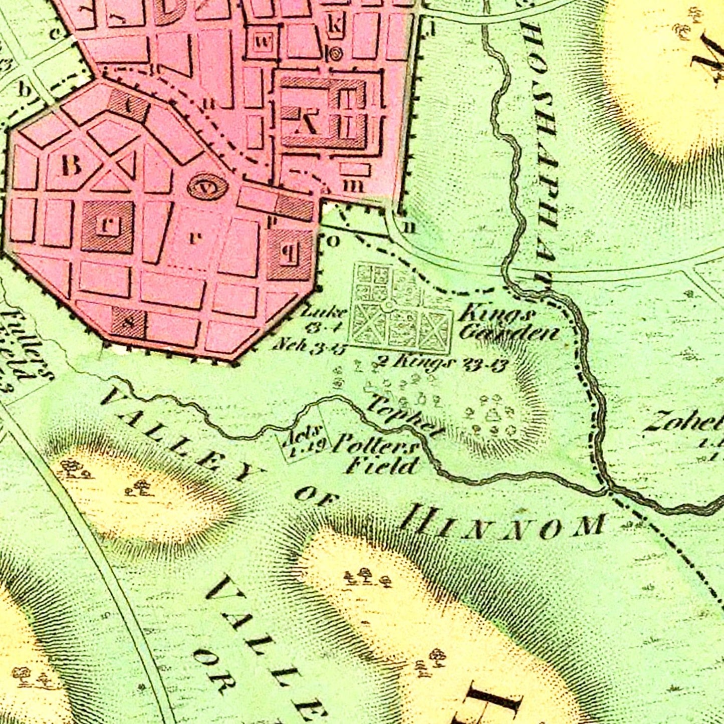 Vintage Map of Jerusalem, Palestine, 1831