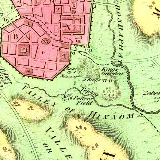 Vintage Map of Jerusalem, Palestine, 1831