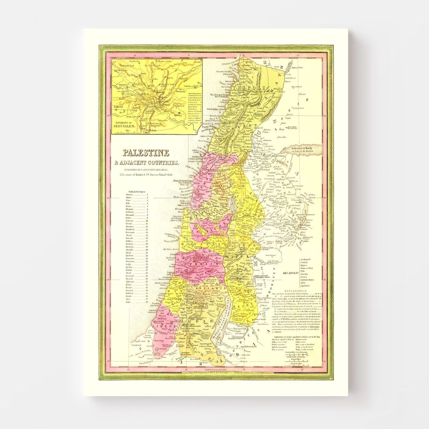 Vintage Map of Palestine, 1846