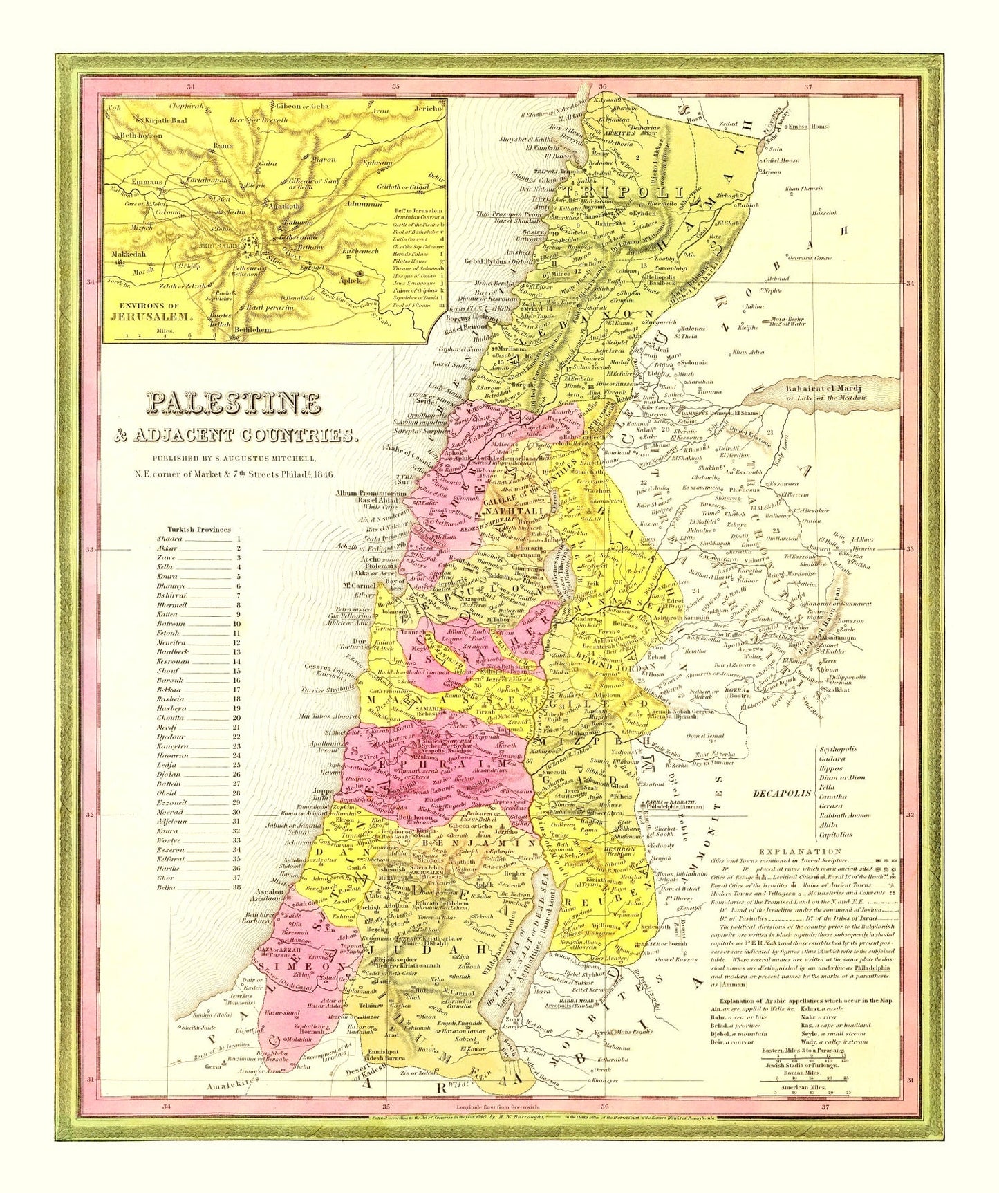 Vintage Map of Palestine, 1846