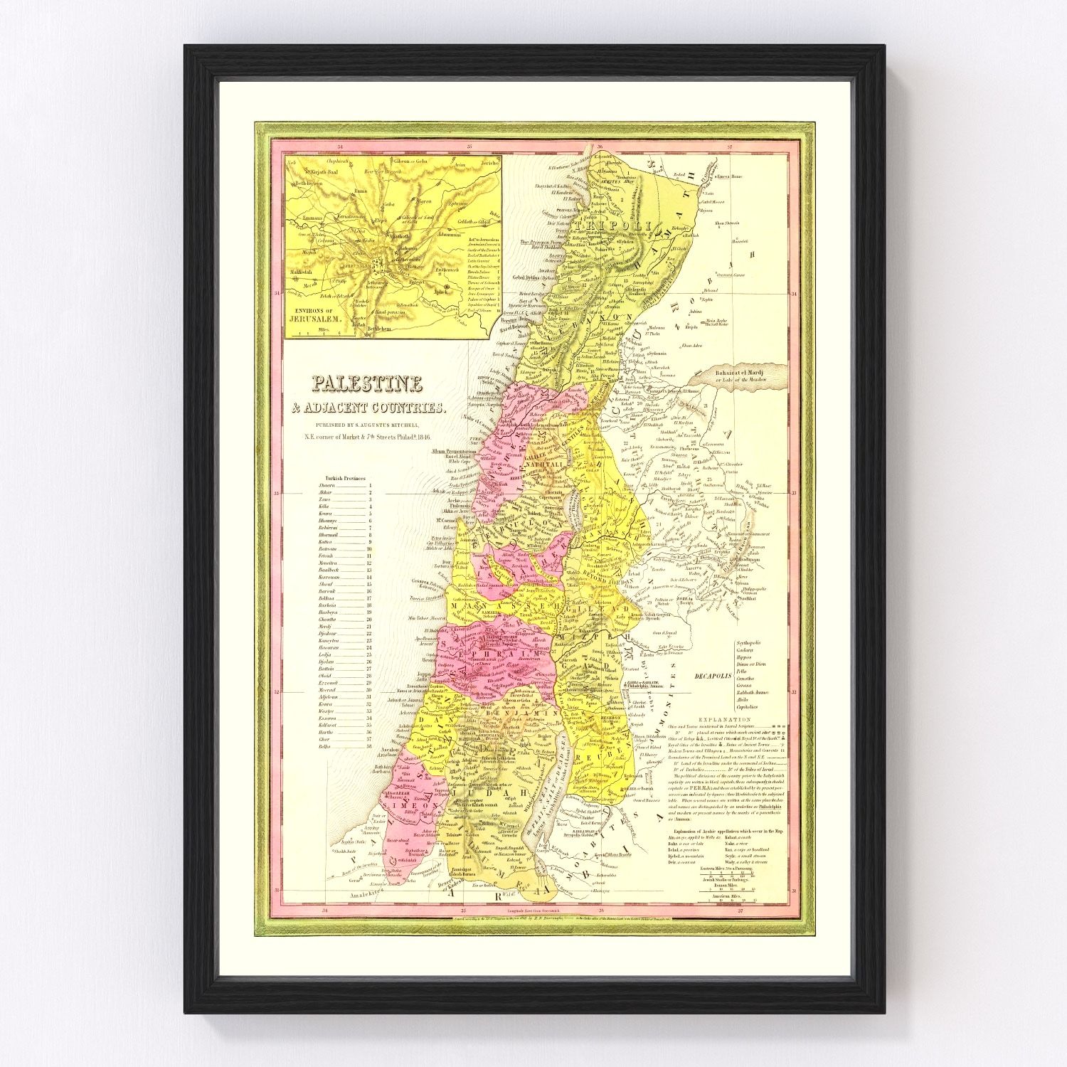 Vintage map of Palestine, 1846