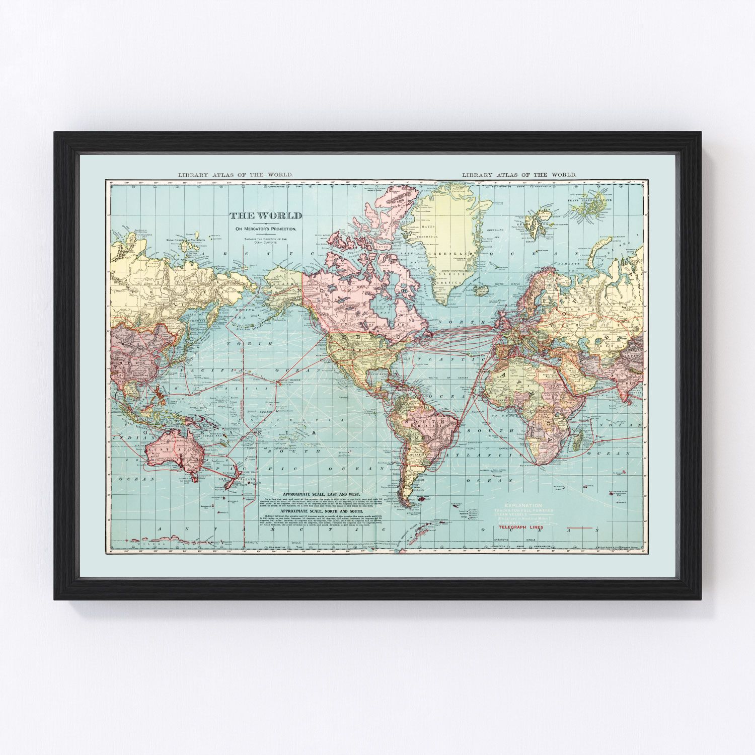 Vintage 1912 world map showing colonial territories and British Empire, restored print