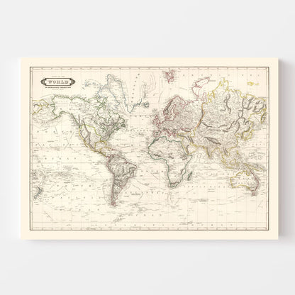 Vintage World Map, 1841