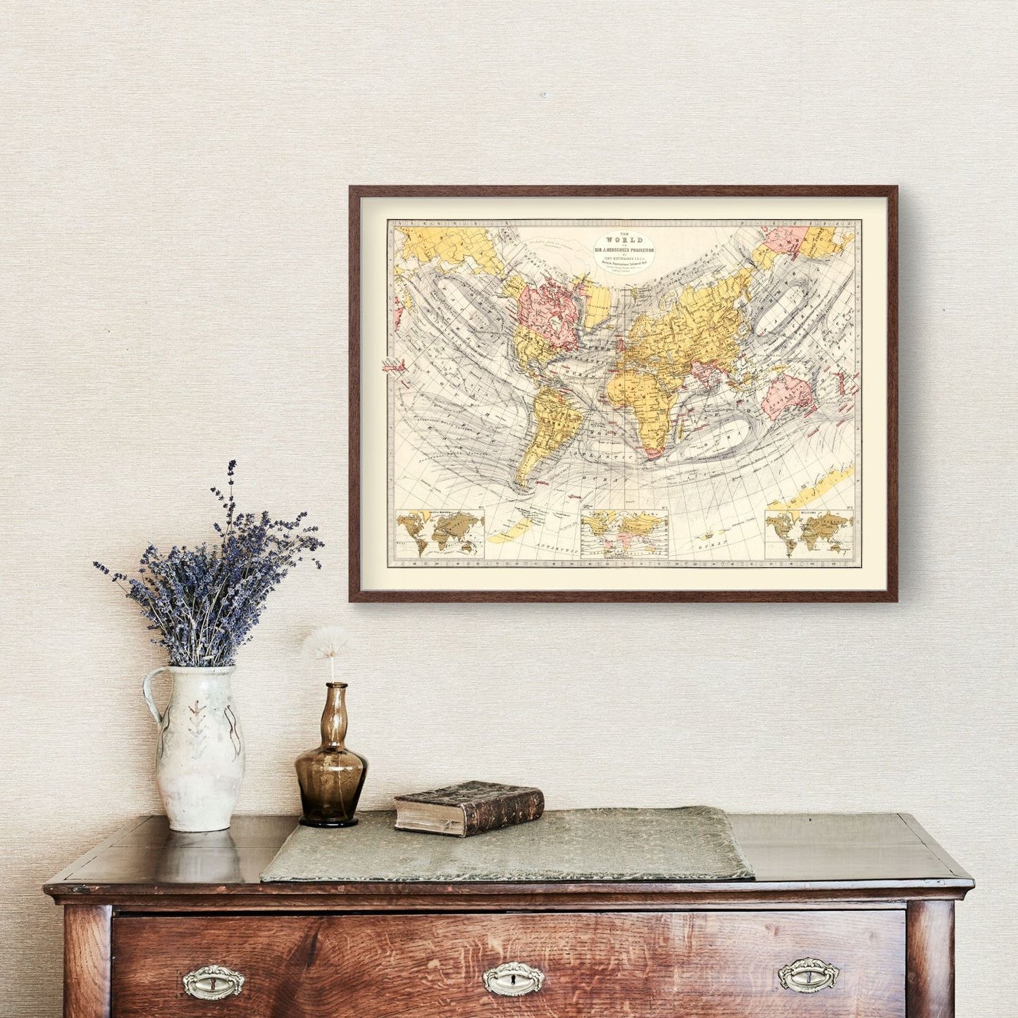 Vintage World Map, Sir John Herschel's Projection, 1871