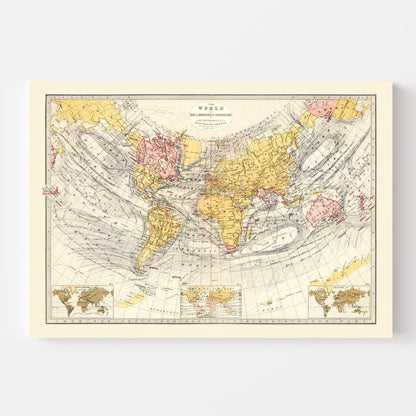 Vintage World Map, Sir John Herschel's Projection, 1871