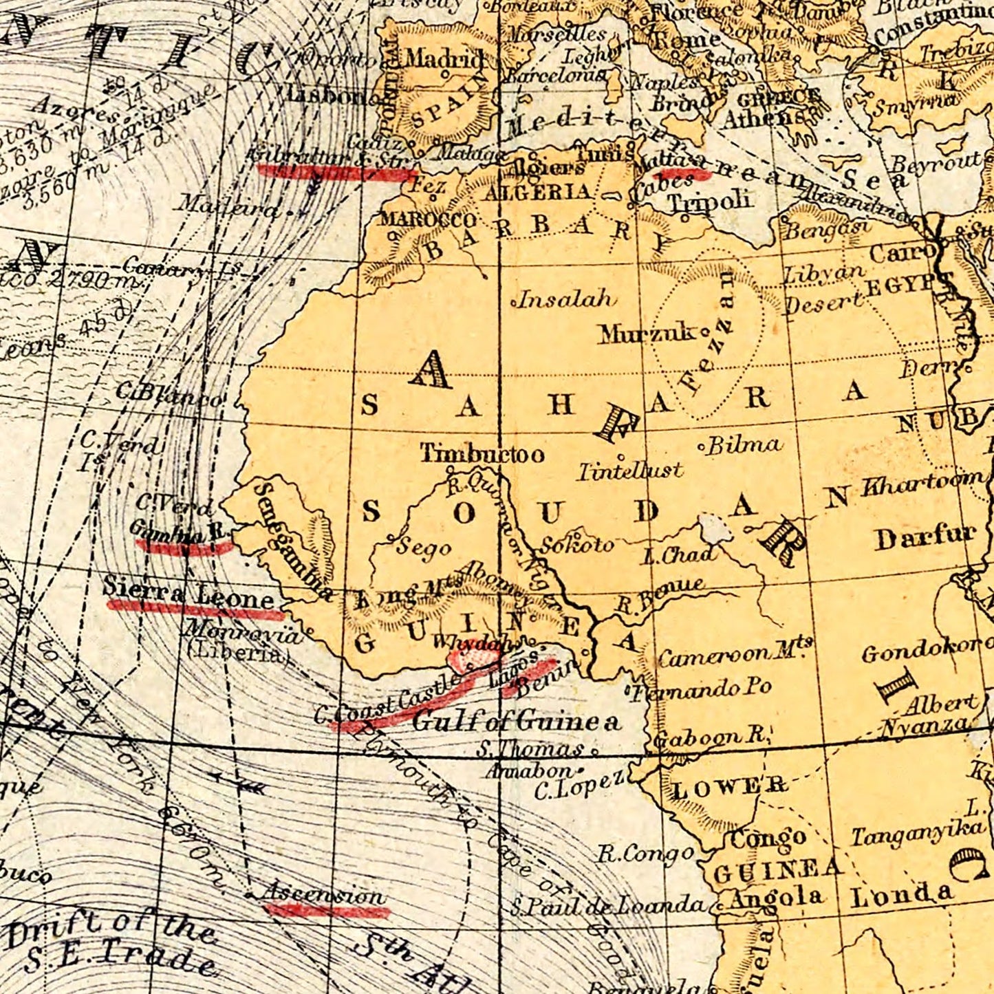 Vintage World Map, Sir John Herschel's Projection, 1871